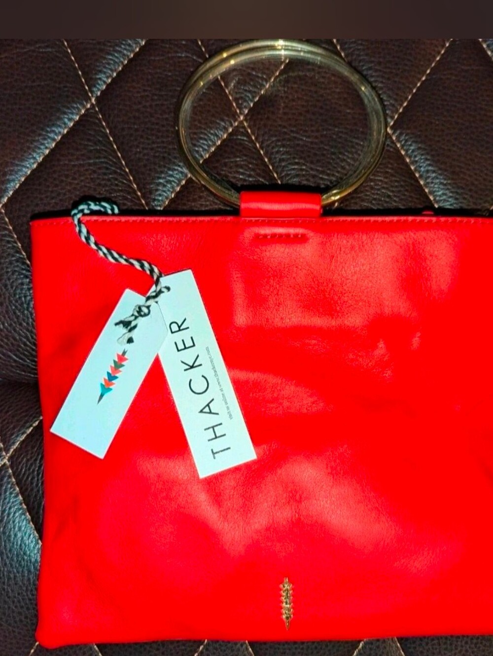 Thacker Le Pouch Siren Red W/Gold Handles, Strap Included, NWT